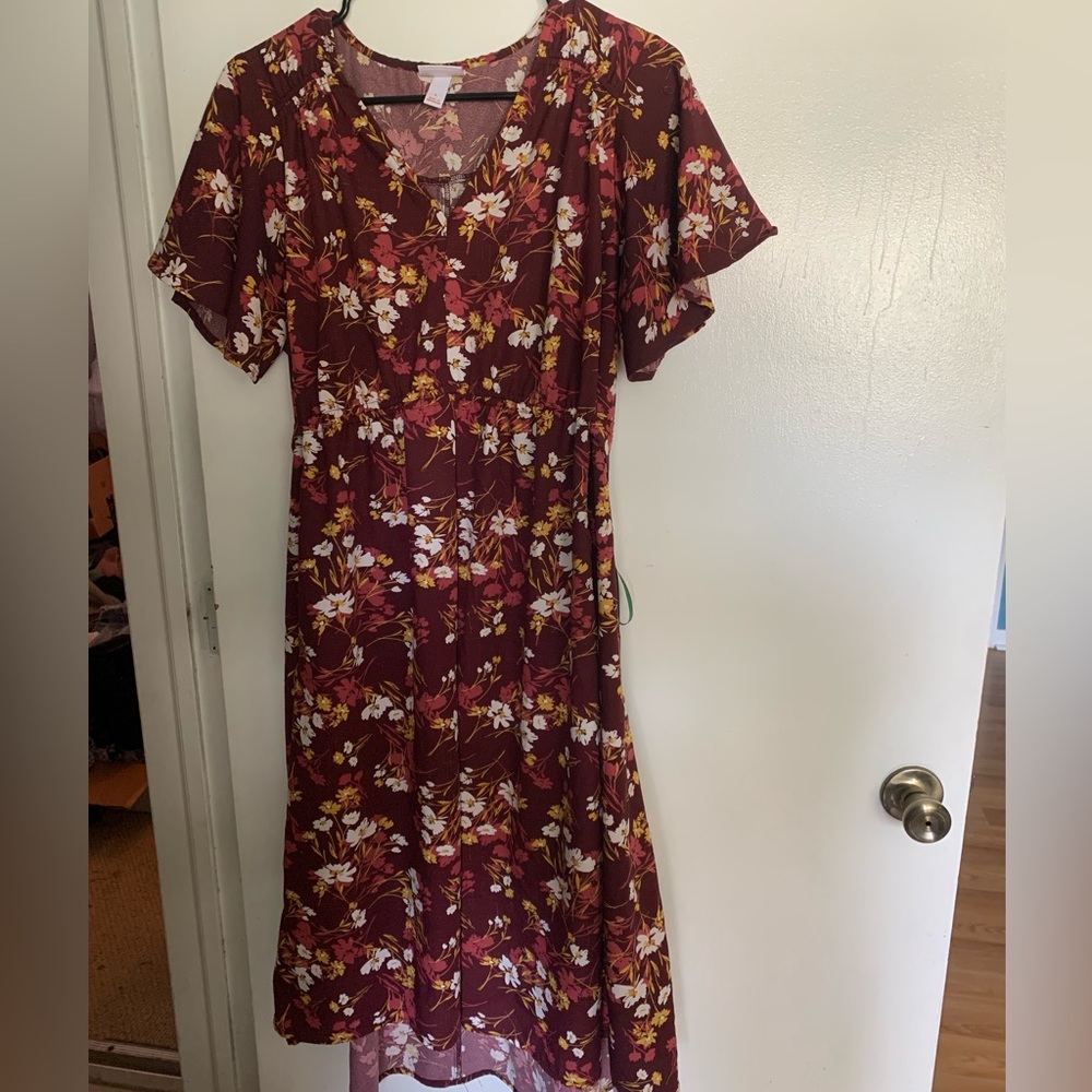 Maroon Floral Maternity Wrap Dress